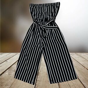Ambiance Black and White Striped Strapless Jumpsuit